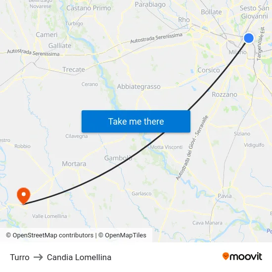 Turro to Candia Lomellina map