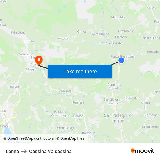 Lenna to Cassina Valsassina map