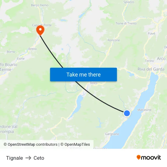 Tignale to Ceto map