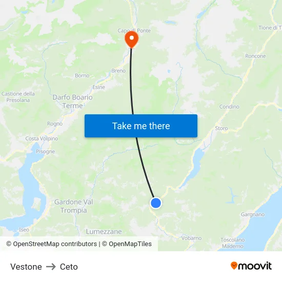 Vestone to Ceto map