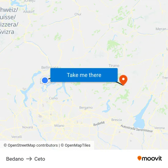 Bedano to Ceto map