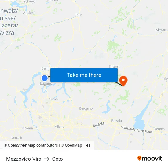 Mezzovico-Vira to Ceto map