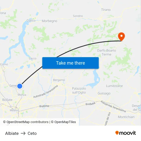 Albiate to Ceto map