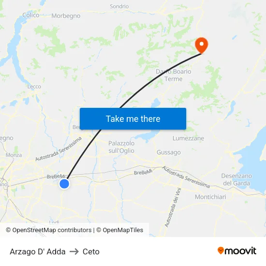 Arzago D' Adda to Ceto map