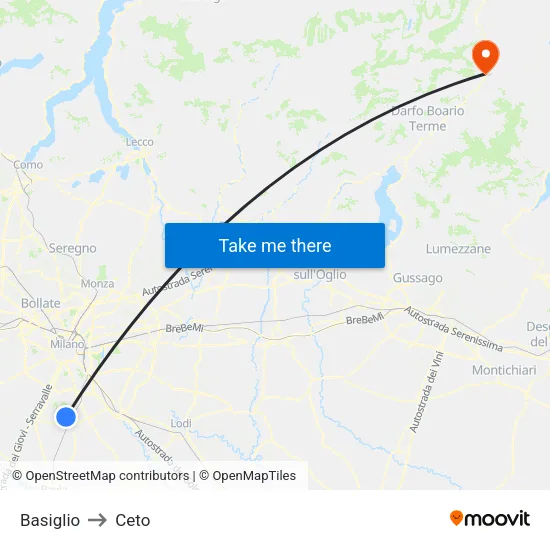 Basiglio to Ceto map