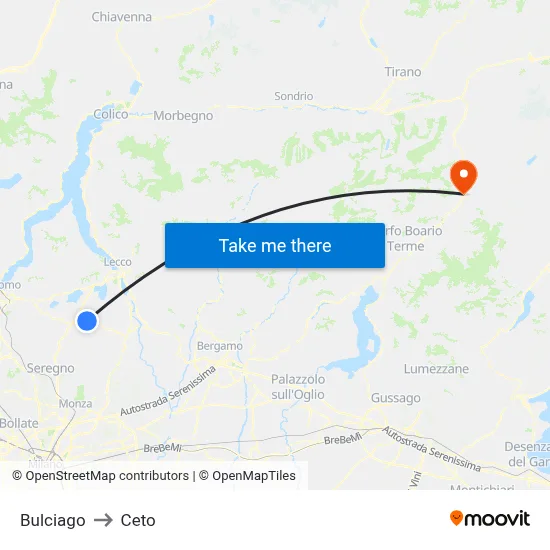 Bulciago to Ceto map