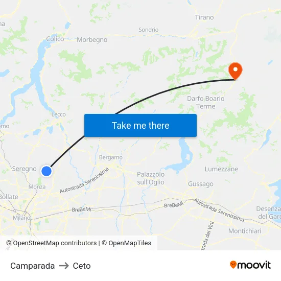 Camparada to Ceto map
