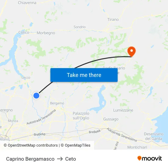 Caprino Bergamasco to Ceto map