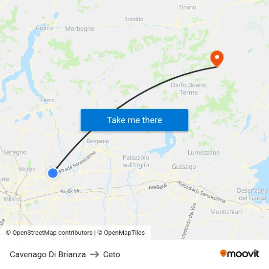 Cavenago Di Brianza to Ceto map