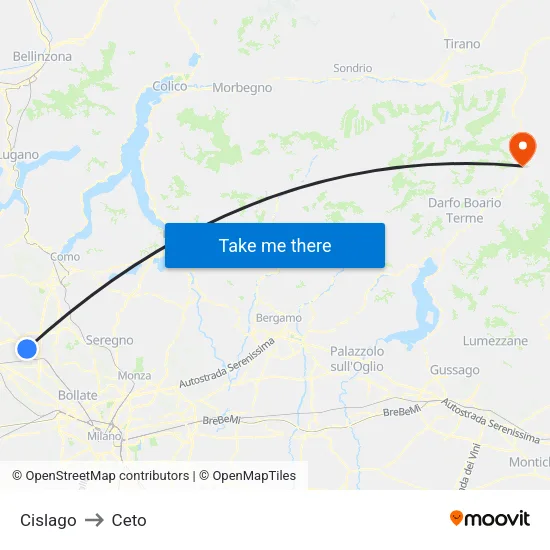 Cislago to Ceto map