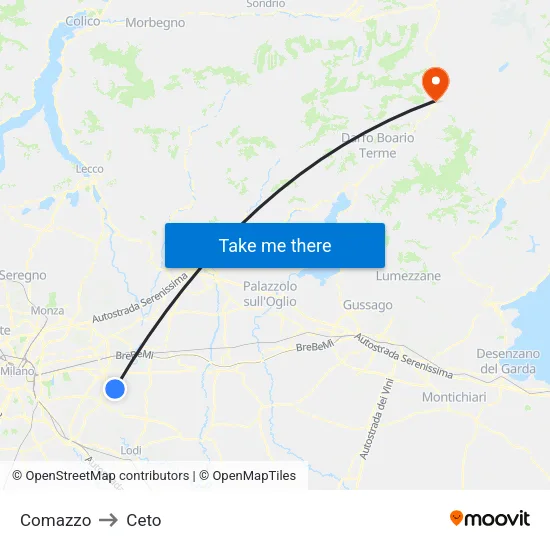 Comazzo to Ceto map