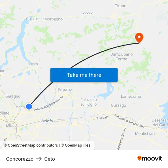Concorezzo to Ceto map