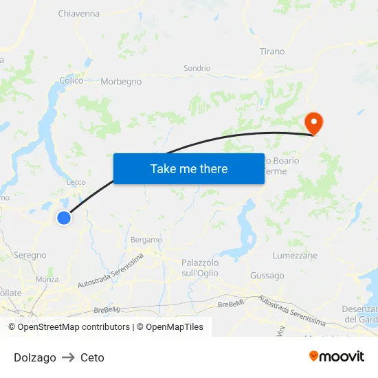 Dolzago to Ceto map