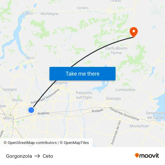 Gorgonzola to Ceto map
