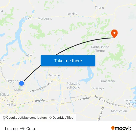 Lesmo to Ceto map