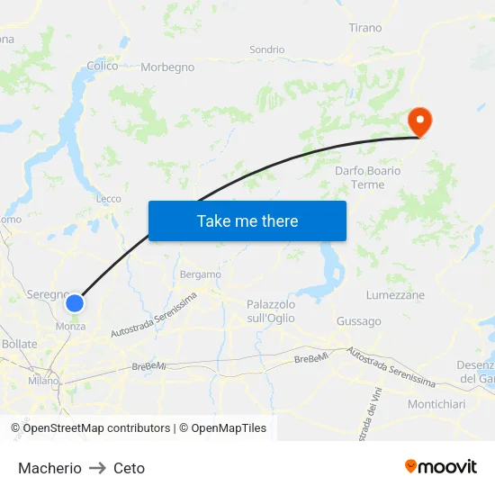 Macherio to Ceto map