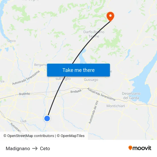 Madignano to Ceto map