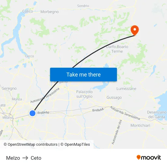 Melzo to Ceto map
