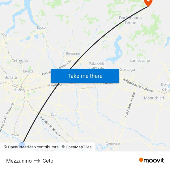Mezzanino to Ceto map