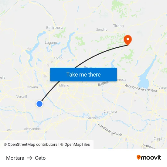 Mortara to Ceto map