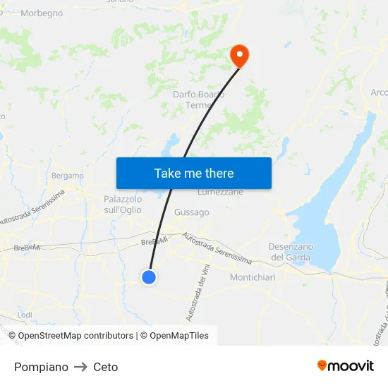 Pompiano to Ceto map