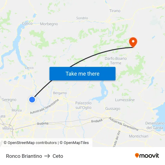 Ronco Briantino to Ceto map