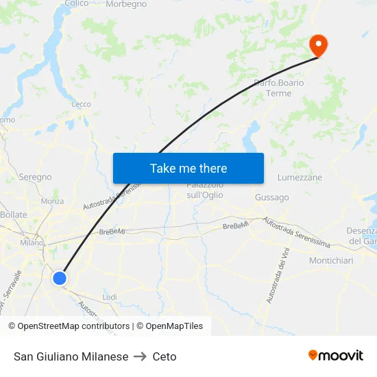 San Giuliano Milanese to Ceto map