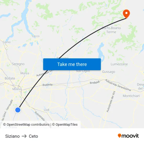 Siziano to Ceto map