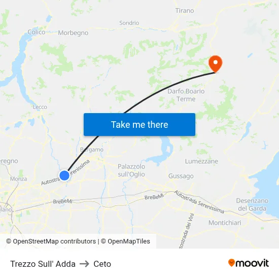 Trezzo Sull' Adda to Ceto map