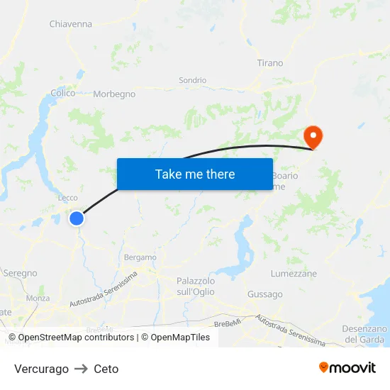 Vercurago to Ceto map