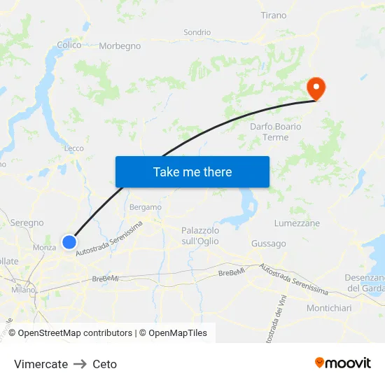 Vimercate to Ceto map