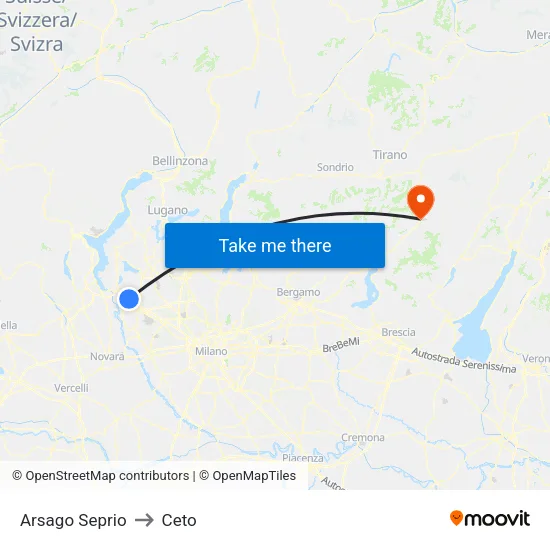 Arsago Seprio to Ceto map