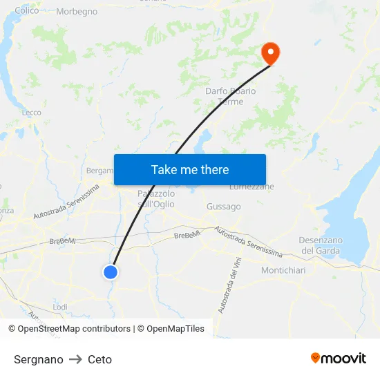 Sergnano to Ceto map