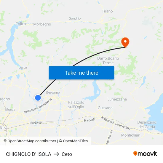 Chignolo D' Isola to Ceto map