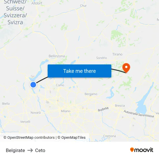 Belgirate to Ceto map