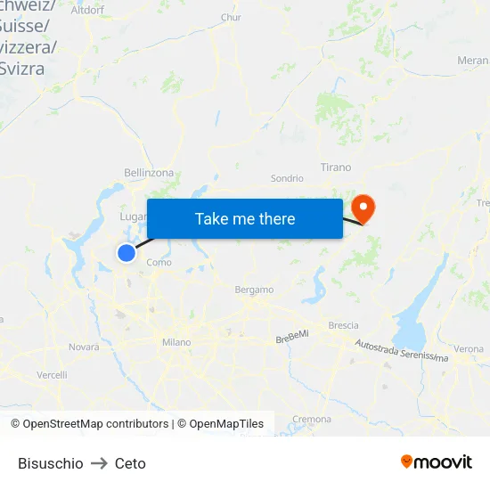 Bisuschio to Ceto map