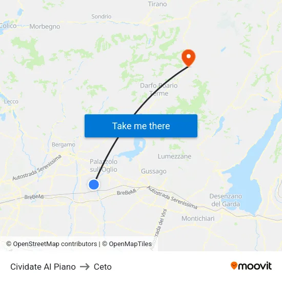 Cividate Al Piano to Ceto map