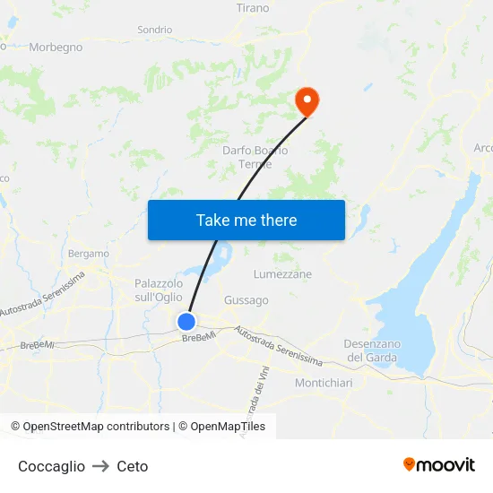 Coccaglio to Ceto map