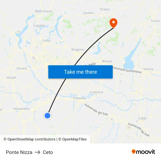 Ponte Nizza to Ceto map
