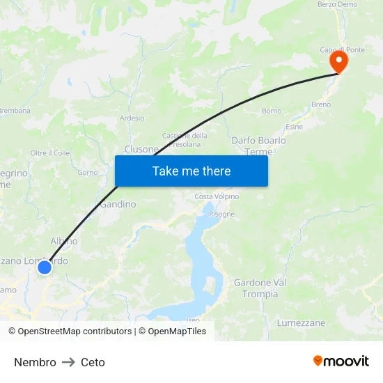 Nembro to Ceto map
