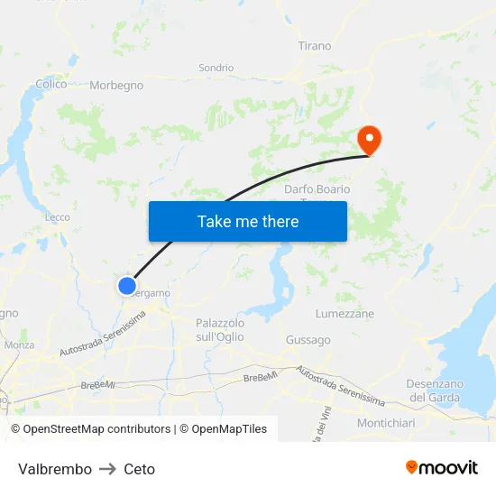 Valbrembo to Ceto map