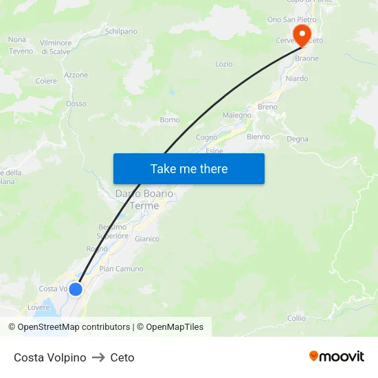 Costa Volpino to Ceto map