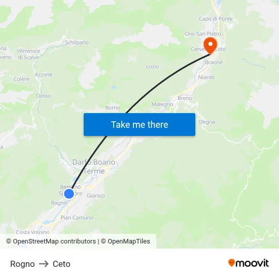 Rogno to Ceto map