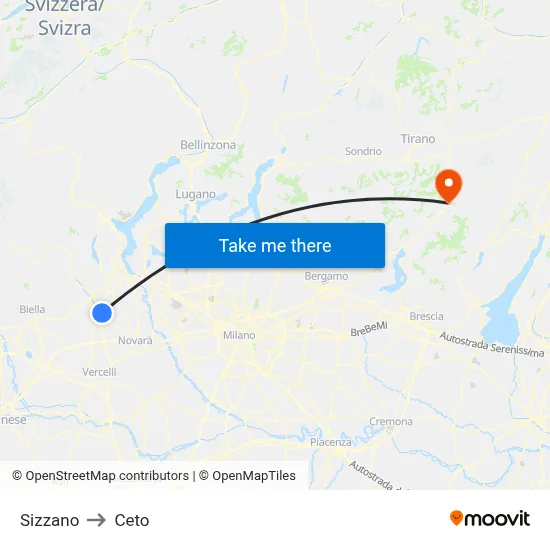 Sizzano to Ceto map