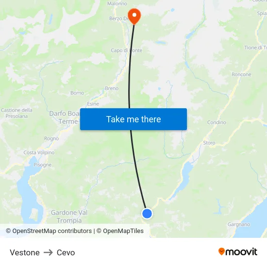 Vestone to Cevo map