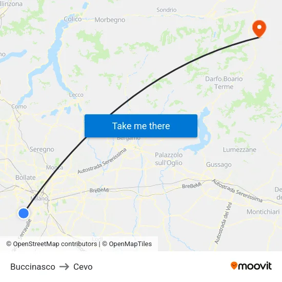 Buccinasco to Cevo map