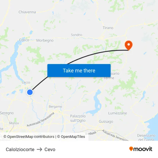 Calolziocorte to Cevo map