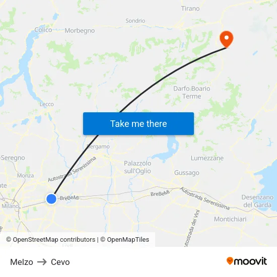 Melzo to Cevo map