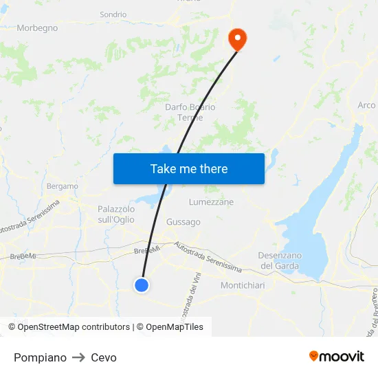 Pompiano to Cevo map