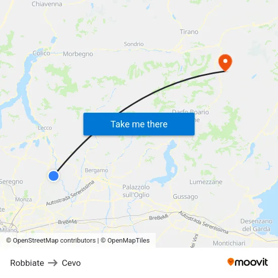 Robbiate to Cevo map